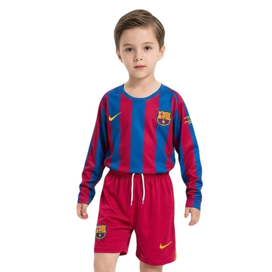 Barcelona Kinder-Set Heimtrikot Langarm 2005/06 Trikot und Shorts (Retro)