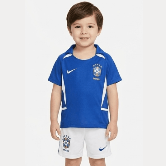 Brasilien Kinder-Set Auswärtstrikot 2002 Blau und Weiß (Retro)