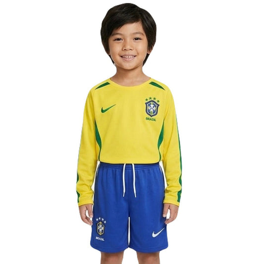 Brasilien Kinder-Set Heimtrikot Langarm 2002 Trikot und Shorts (Retro)