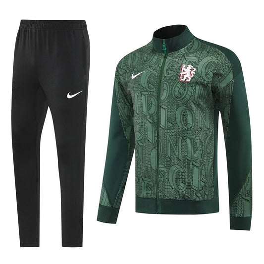 Chelsea Trainingsanzug 25/26 Jacke Grün und Hose Schwarz Herren