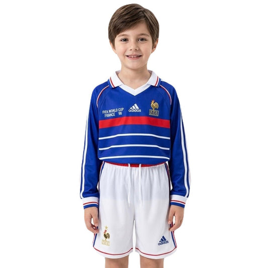 Frankreich Kinder-Set Heimtrikot Langarm 1998 Trikot und Shorts (Retro)