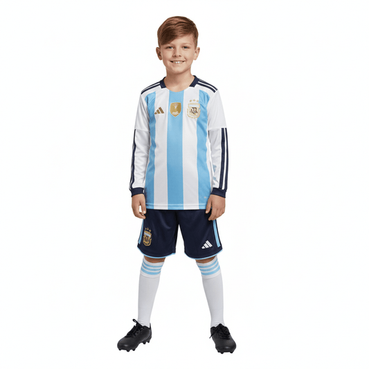 Kinder-Set Argentinien Langarm Heimtrikot 26/27 Trikot und Shorts