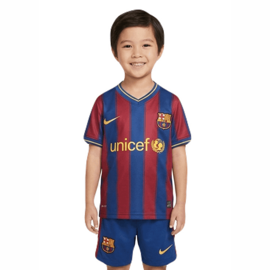 Kinder-Set Barcelona Heimtrikot 09/10 Blau und Granat (Retro)