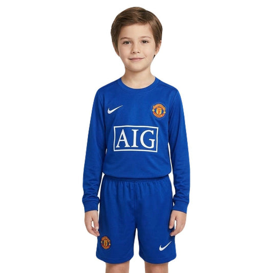 Manchester United Kinder-Set Auswärtstrikot Langarm 2008/09 Trikot und Shorts (Retro)