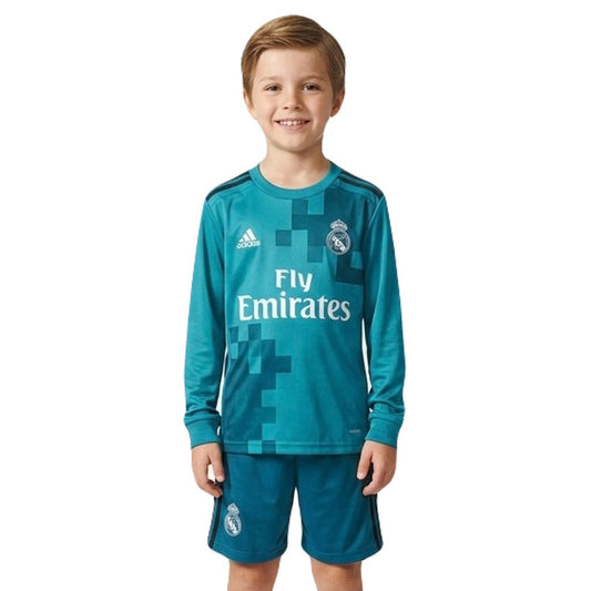 Real Madrid Kinder-Set Auswärtstrikot Langarm 2017/18 Trikot und Shorts (Retro)