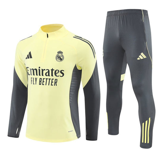 Real Madrid Trainingsanzug 25/26 Herren Jacke Gelb und Hose Grau