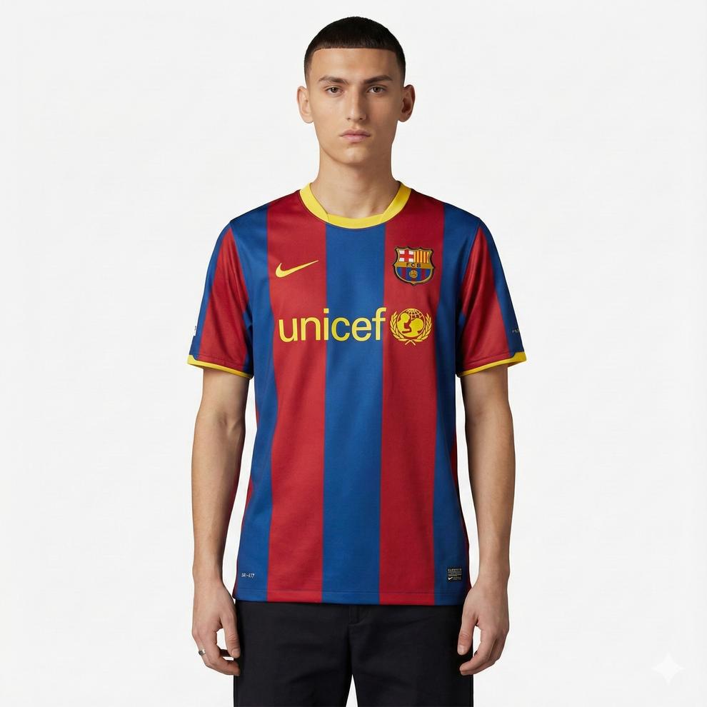 Barcelona Heimtrikot 10/11 Herren Fan-Version Blau und Granat (Retro)