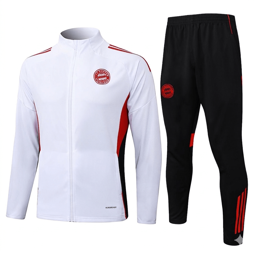 Bayern München Trainingsanzug 25/26 Jacke Weiß und Hose Schwarz