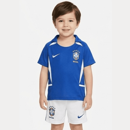 Brasilien Kinder-Set Auswärtstrikot 2002 Blau und Weiß (Retro)