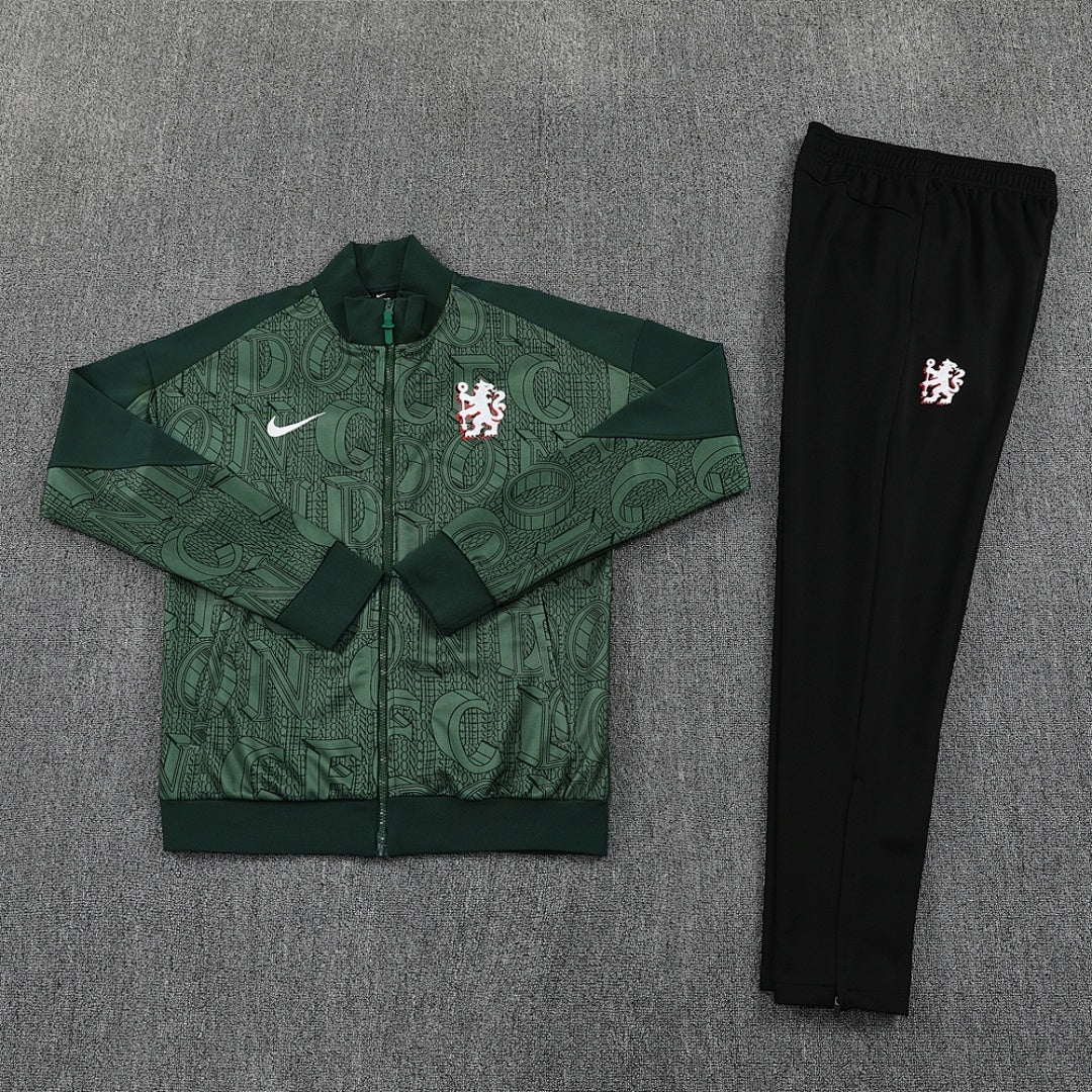 Chelsea Trainingsanzug 25/26 Jacke Grün und Hose Schwarz Herren