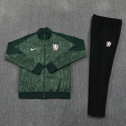 Chelsea Trainingsanzug 25/26 Jacke Grün und Hose Schwarz Herren