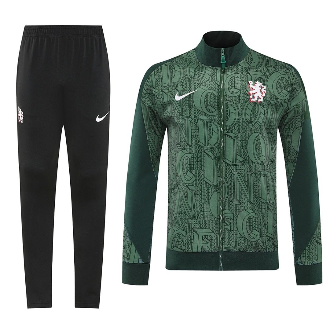 Chelsea Trainingsanzug 25/26 Jacke Grün und Hose Schwarz Herren