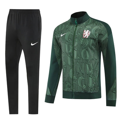 Chelsea Trainingsanzug 25/26 Jacke Grün und Hose Schwarz Herren