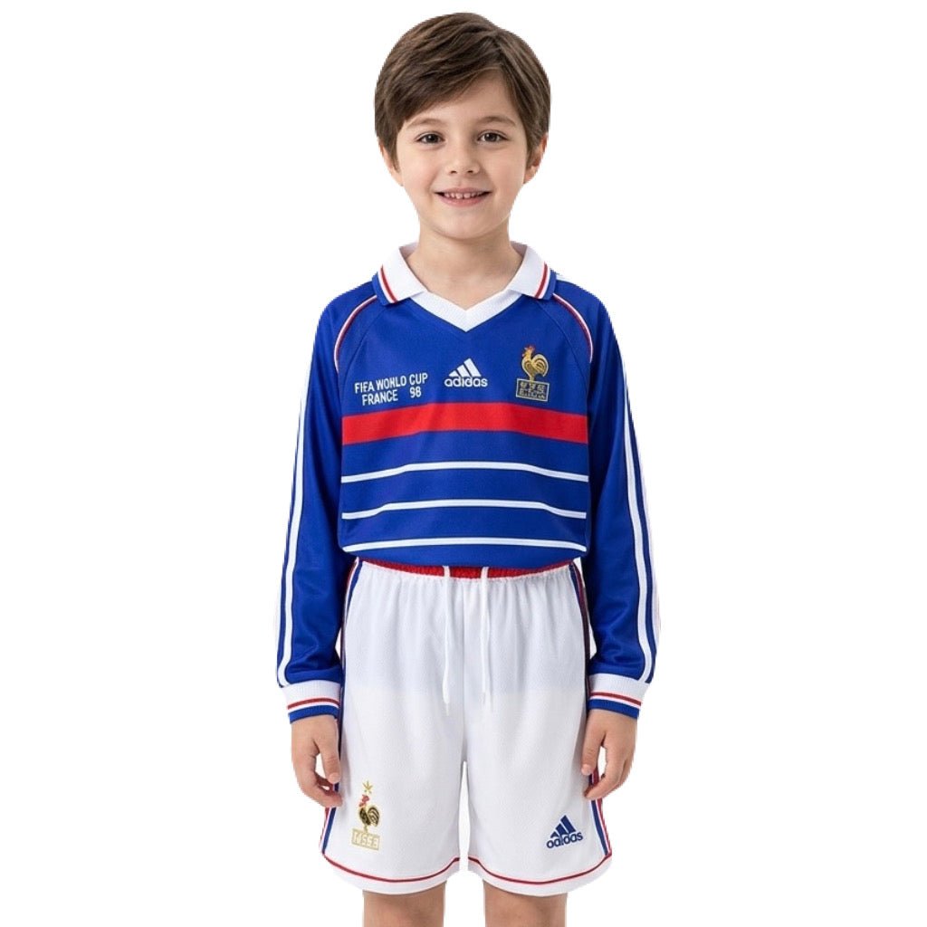 Frankreich Kinder-Set Heimtrikot Langarm 1998 Trikot und Shorts (Retro)