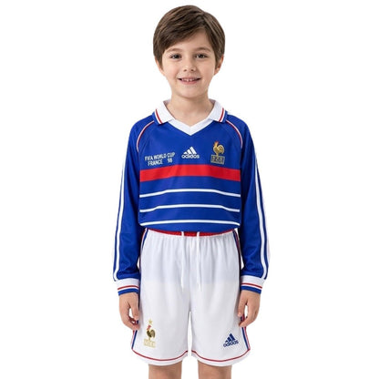 Frankreich Kinder-Set Heimtrikot Langarm 1998 Trikot und Shorts (Retro)