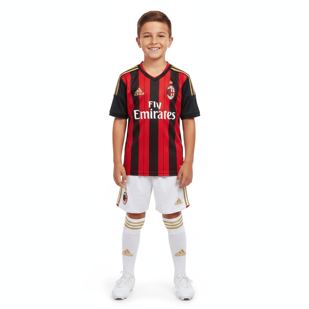 Kinder-Set AC Milan Heimtrikot 14/15 Rot und Schwarz (Retro)