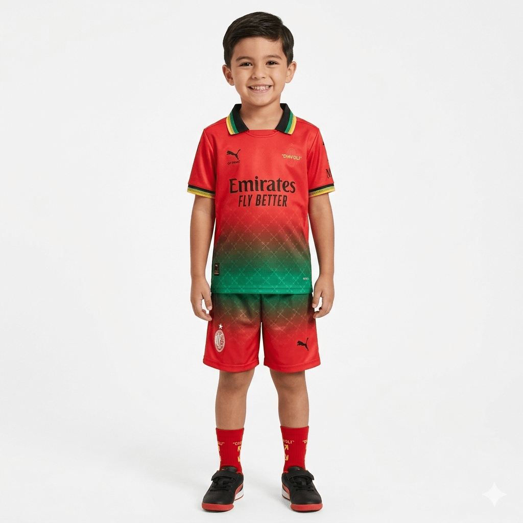 Kinder-Set AC Milan x Off-White 25/26 Trikot und Shorts Rot
