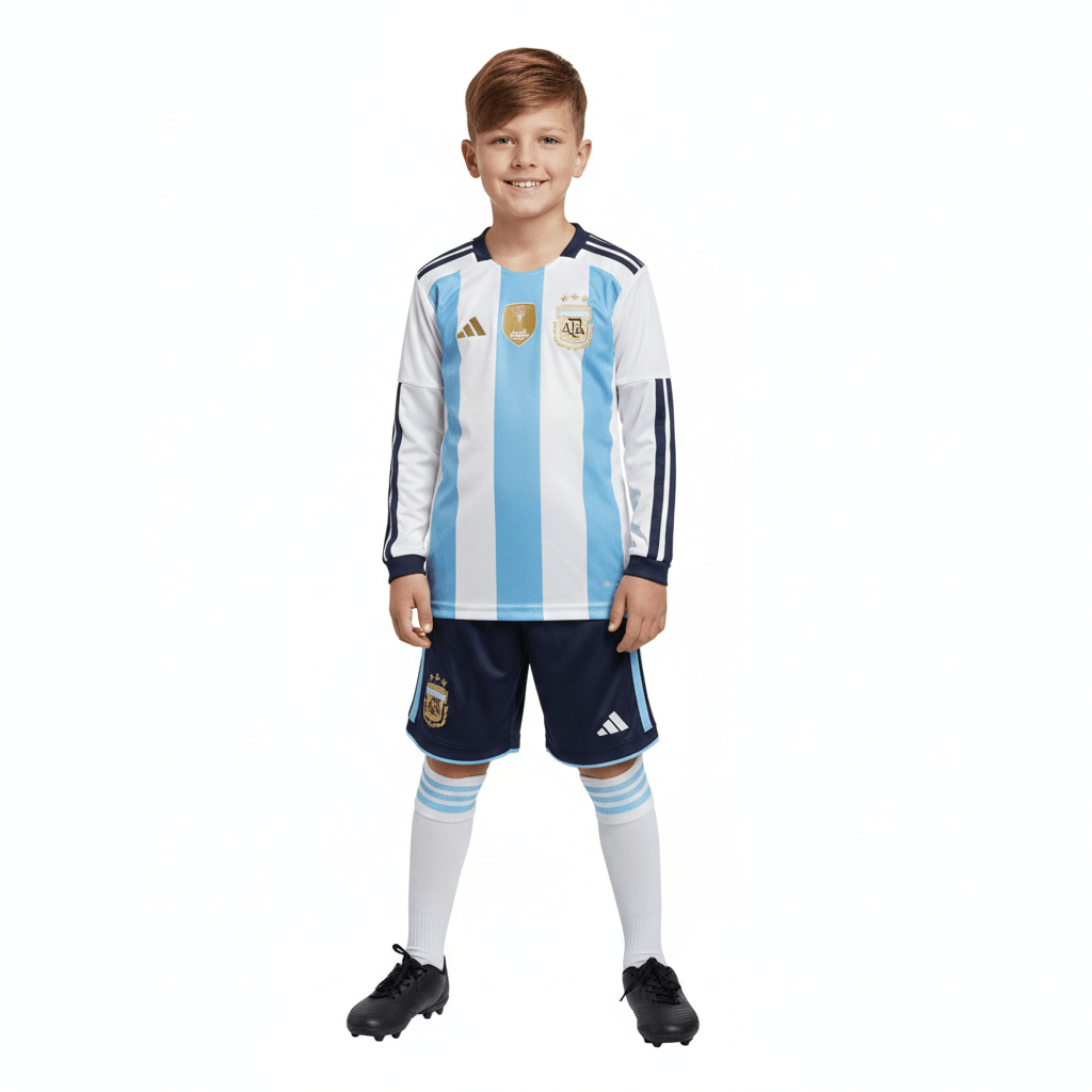 Kinder-Set Argentinien Langarm Heimtrikot 26/27 Trikot und Shorts