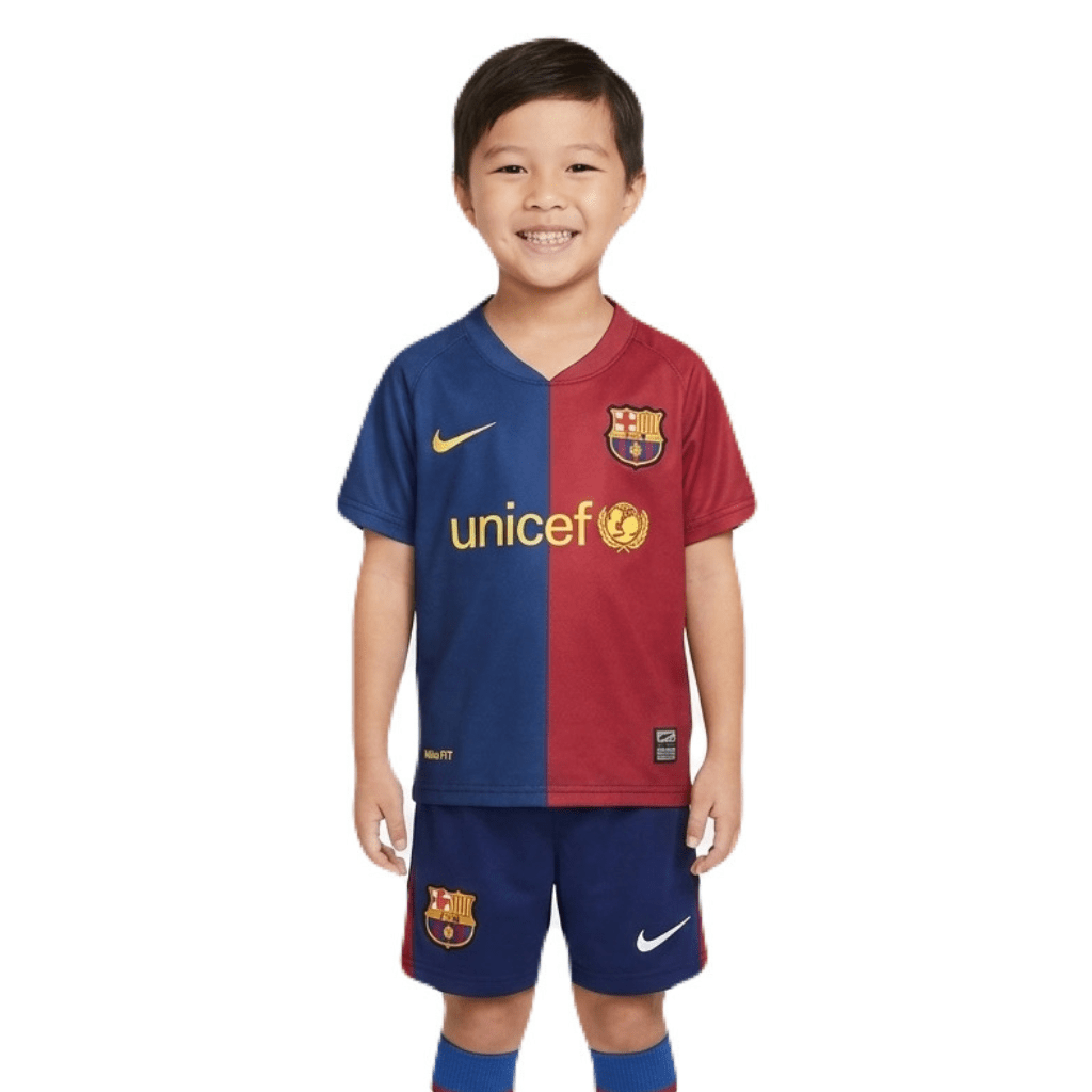 Kinder-Set Barcelona Heimtrikot 08/09 Blau und Granat (Retro)