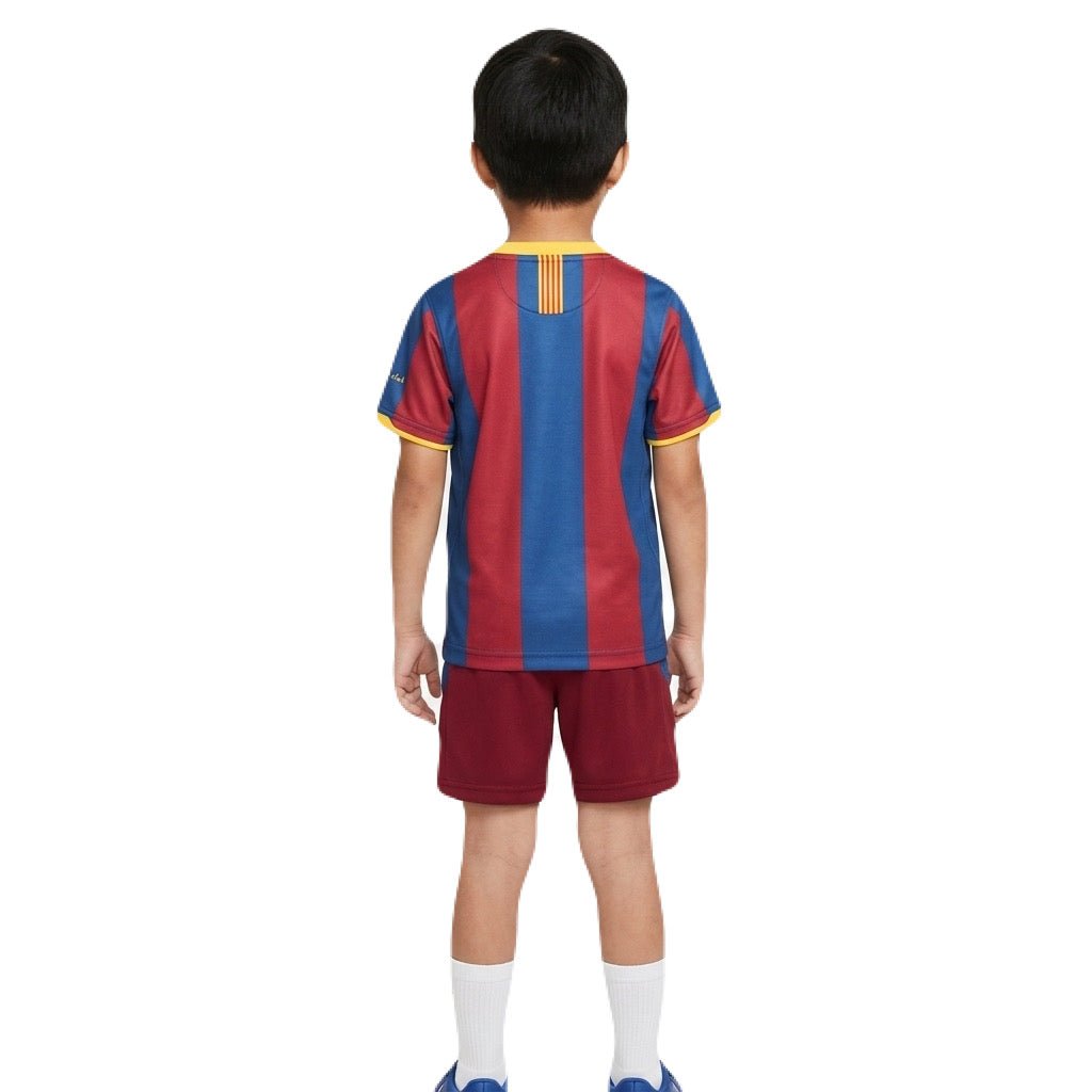 Kinder-Set Barcelona Heimtrikot 10/11 Blau und Granat (Retro)