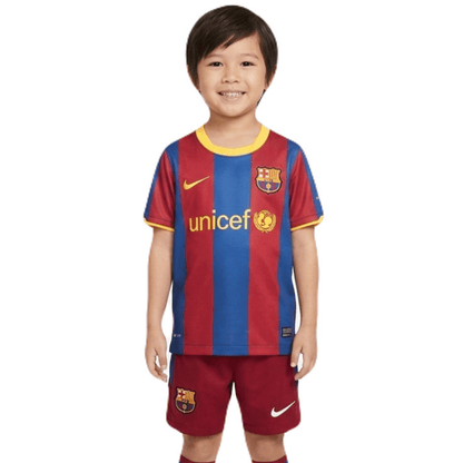 Kinder-Set Barcelona Heimtrikot 10/11 Blau und Granat (Retro)