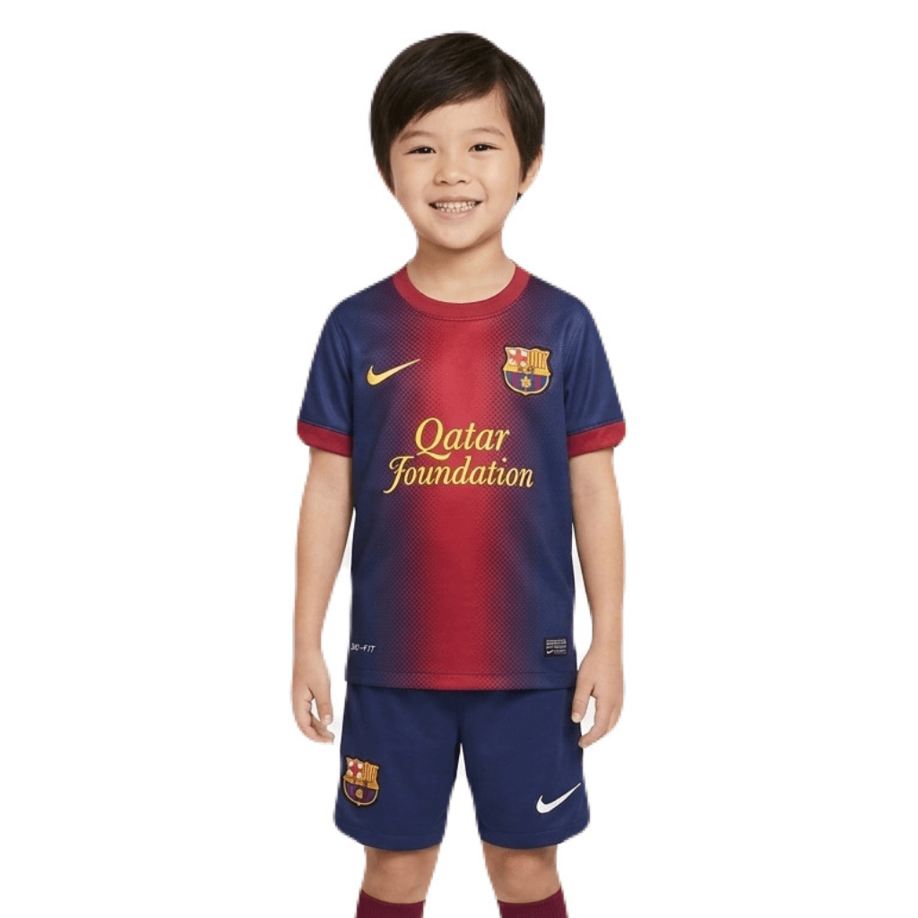 Kinder-Set Barcelona Heimtrikot 12/13 Blau und Granat (Retro)