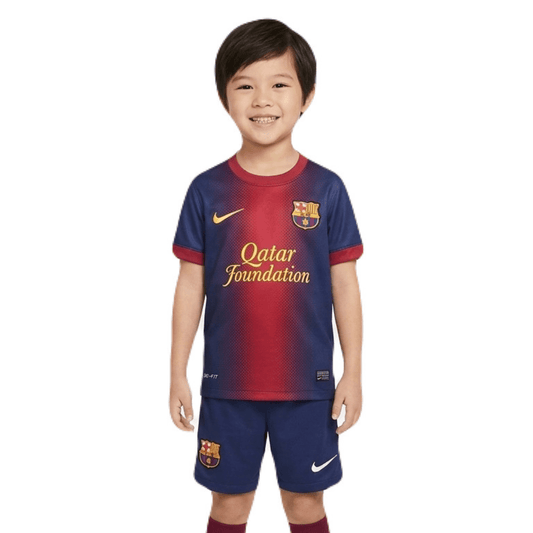 Kinder-Set Barcelona Heimtrikot 12/13 Blau und Granat (Retro)