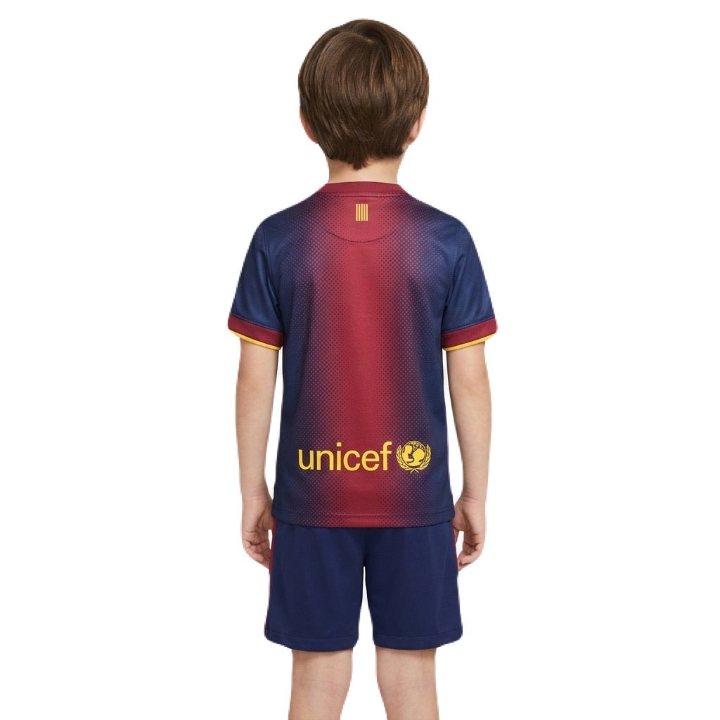 Kinder-Set Barcelona Heimtrikot 12/13 Blau und Granat (Retro)