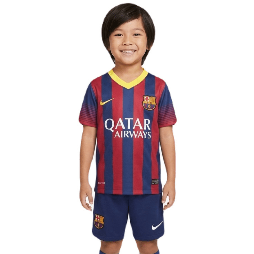 Kinder-Set Barcelona Heimtrikot 13/14 Blau und Granat (Retro)