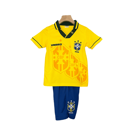 Kinder-Set Brasil Heimtrikot 94/95 Retro Gelb und Blau