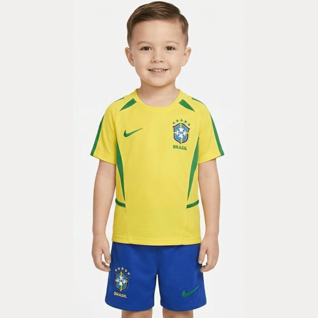 Kinder-Set Brasilien Heimtrikot 02/03 Gelb und Blau (Retro)