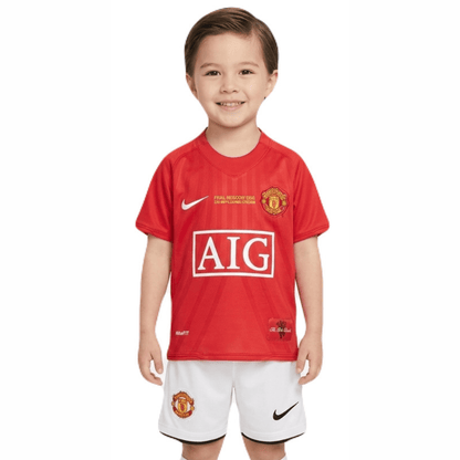 Kinder-Set Manchester United Heimtrikot 07/08 Rot und Weiß (Retro)