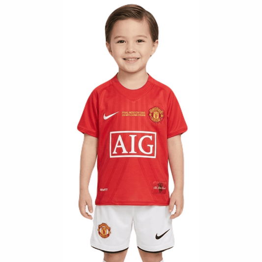 Kinder-Set Manchester United Heimtrikot 07/08 Rot und Weiß (Retro)