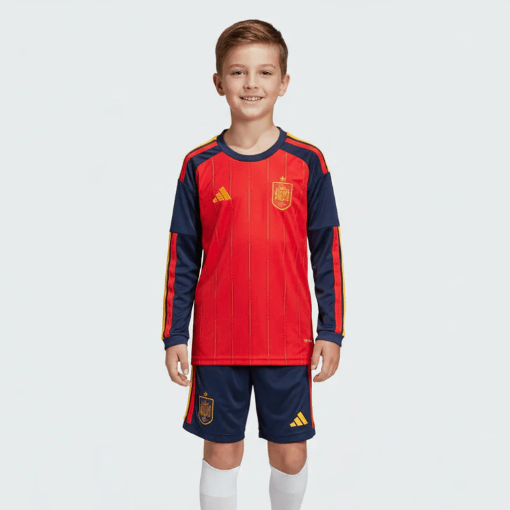 Kinder-Set Spanien Langarm Heimtrikot 26/27 Trikot und Shorts