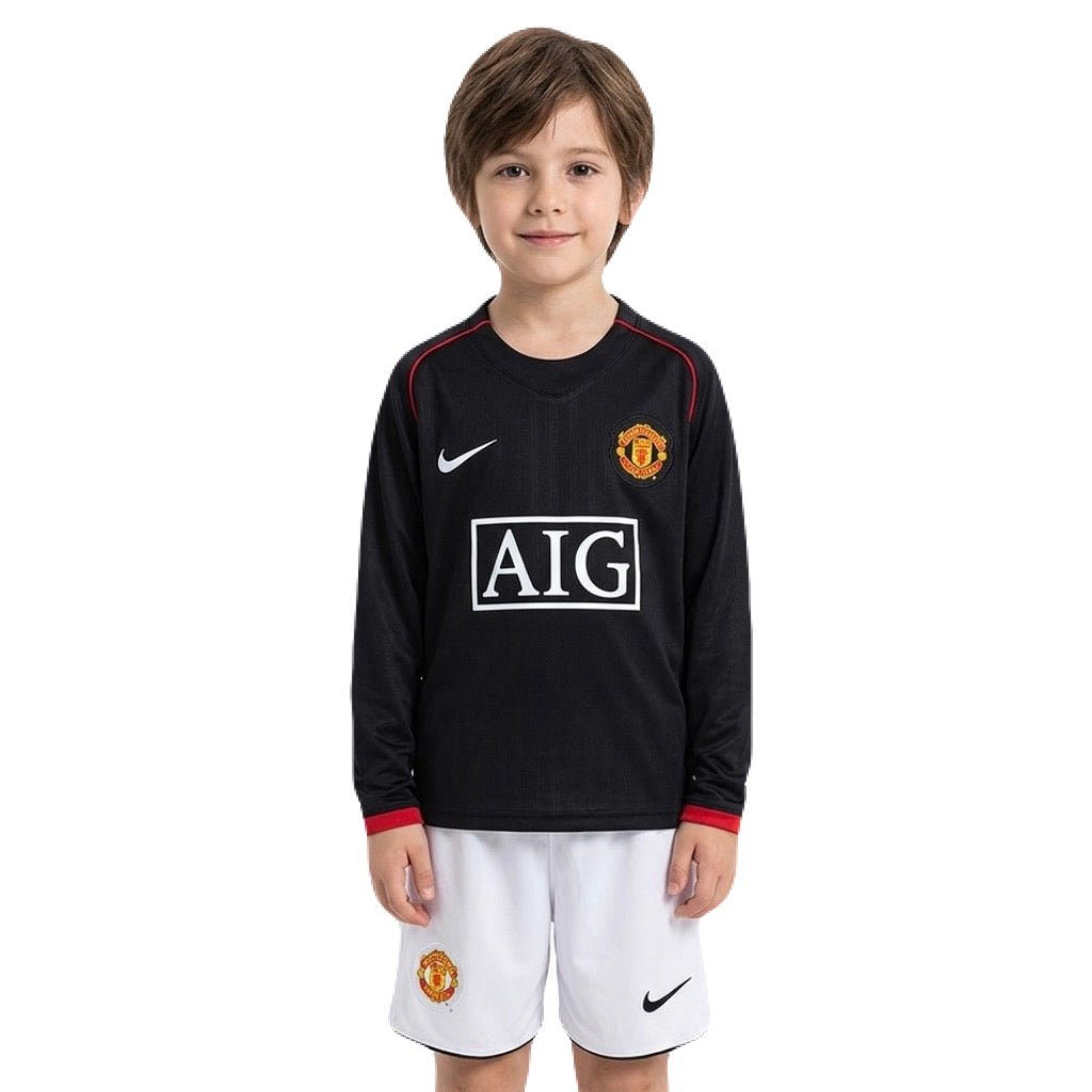 Manchester United Kinder-Set Auswärtstrikot Langarm 2007/08 Trikot und Shorts (Retro)