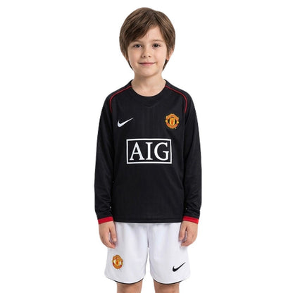 Manchester United Kinder-Set Auswärtstrikot Langarm 2007/08 Trikot und Shorts (Retro)