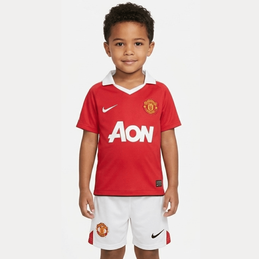 Manchester United Kinder-Set Heim 10/11 Rot und Weiß (Retro)