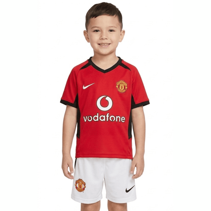 Manchester United Kinder-Set Heimtrikot 02/04 Rot und Weiß (Retro)
