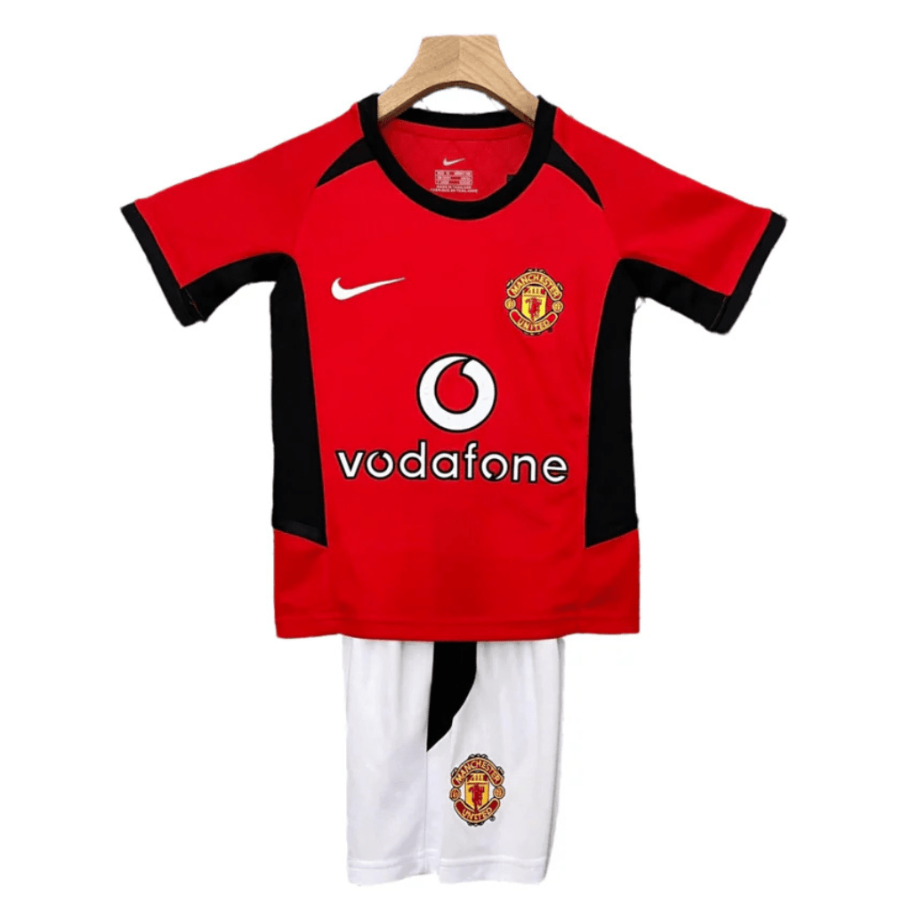 Manchester United Kinder-Set Heimtrikot 02/04 Rot und Weiß (Retro)