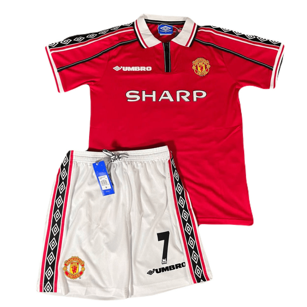 Manchester United Kinder-Set Heimtrikot 98/99 Rot und Weiß (Retro)
