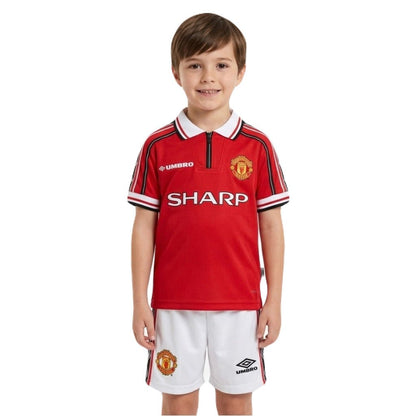 Manchester United Kinder-Set Heimtrikot 98/99 Rot und Weiß (Retro)