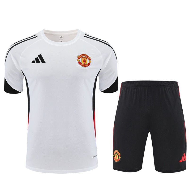 Manchester United Trainingsset 25/26 Trikot Weiß und Shorts Schwarz