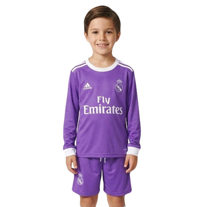 Real Madrid Kinder-Set Auswärtstrikot Langarm 2016/17 Trikot und Shorts (Retro)