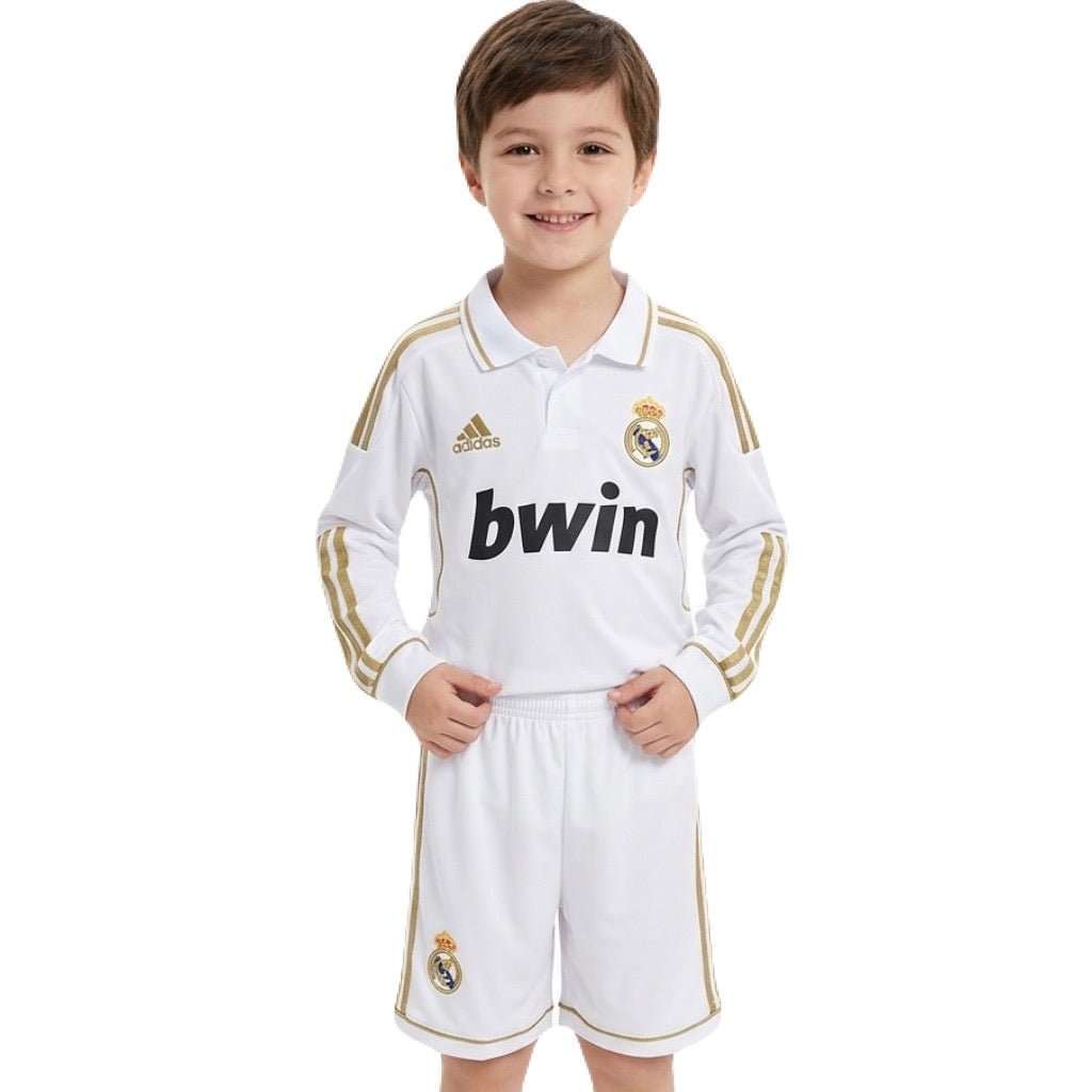 Real Madrid Kinder-Set Heimtrikot Langarm 2011/12 Trikot und Shorts (Retro)