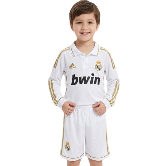 Real Madrid Kinder-Set Heimtrikot Langarm 2011/12 Trikot und Shorts (Retro)