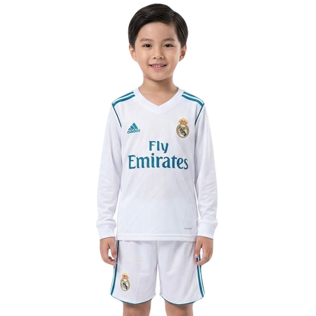 Real Madrid Kinder-Set Heimtrikot Langarm 2017/18 Trikot und Shorts (Retro)