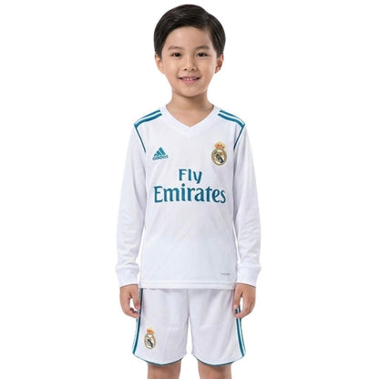 Real Madrid Kinder-Set Heimtrikot Langarm 2017/18 Trikot und Shorts (Retro)
