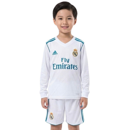Real Madrid Kinder-Set Heimtrikot Langarm 2017/18 Trikot und Shorts (Retro)