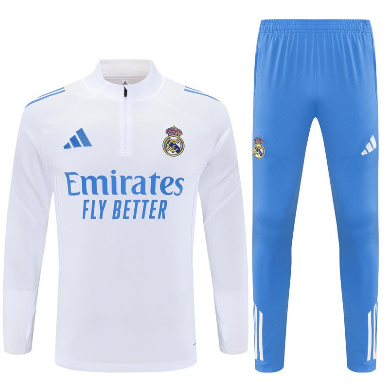 Real Madrid Trainingsanzug 25/26 Herren Jacke Weiß und Hose Blau