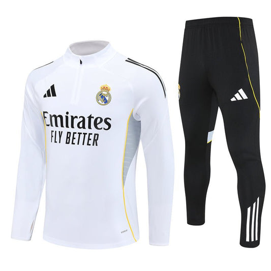 Real Madrid Trainingsanzug 25/26 Jacke Weiß und Hose Schwarz